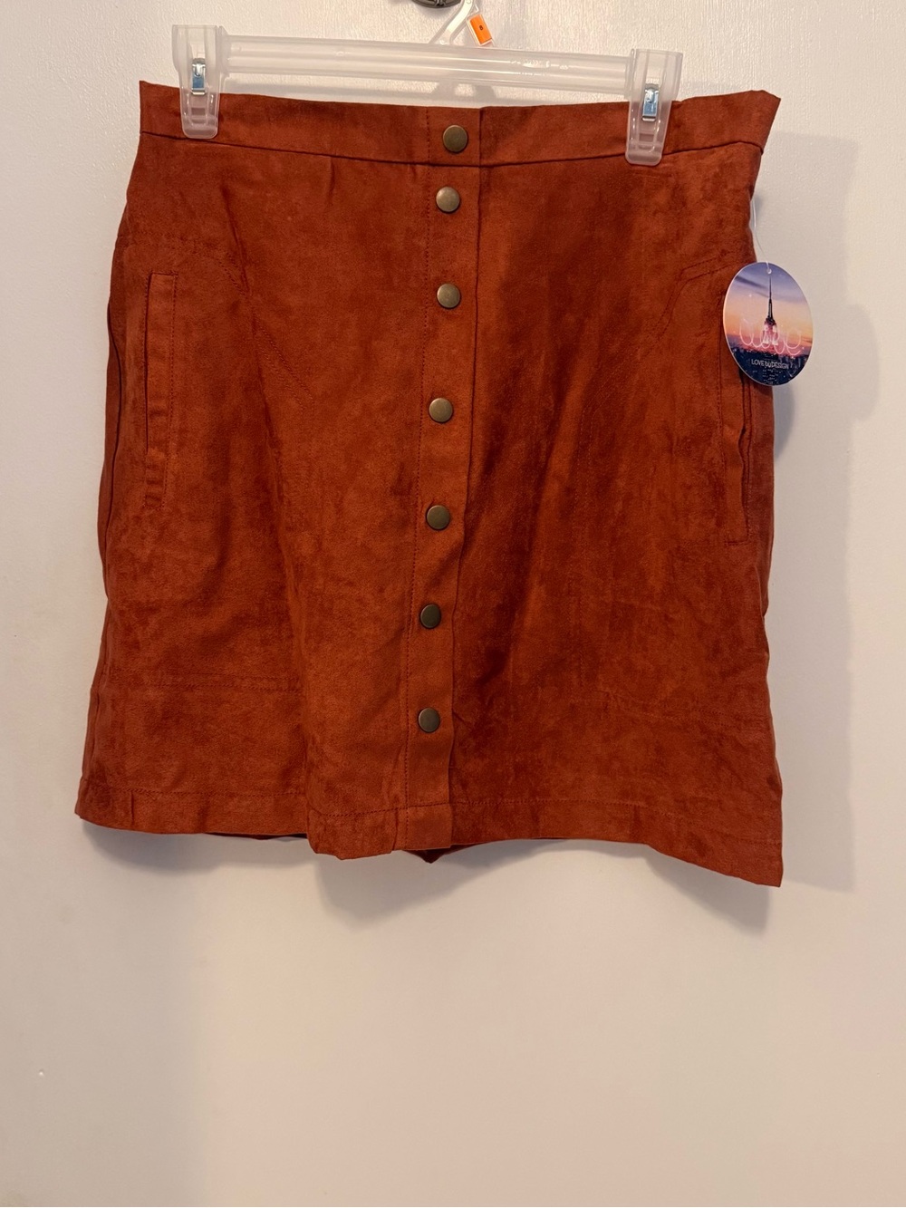 Love By Design Boho Distressed Suede-Look Faux Button Front Mini Skirt NWT